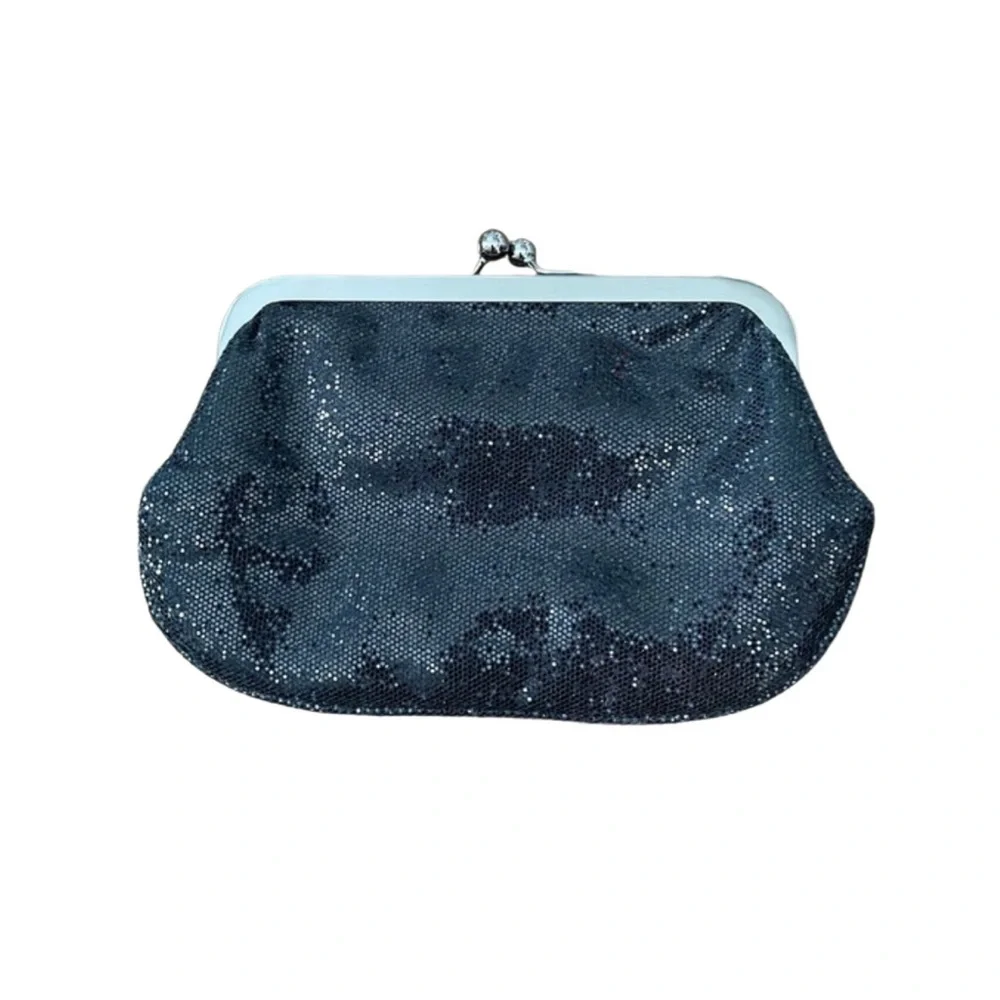 Express Small Black Shimmery Glitter Clutch Evening Bag